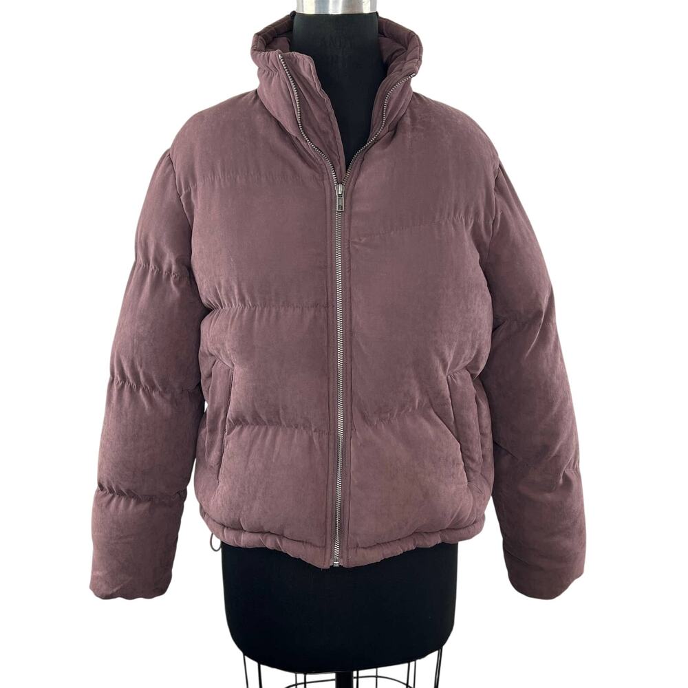 Native Youth Women's Pink Full Zip Quilted Puffer Jacket Winter Funnel Neck XS